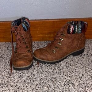 Cliffs by WHITE MOUNTAIN Brown Lace Up Boots with Knit Cuff